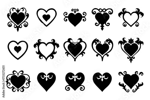 Set of decorative heart shapes for design use