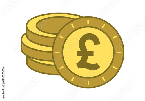 Flat colored pound coin vector, symbol of UK finance and currency.