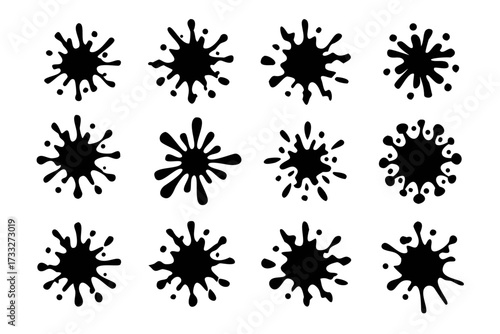 Collection of black ink blots for design use