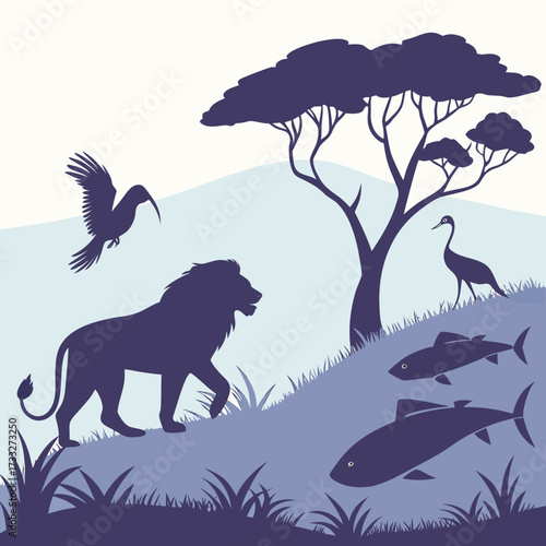 set of silhouettes of wild animals