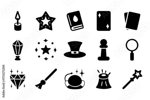 Collection of magic and wizardry icons, vector