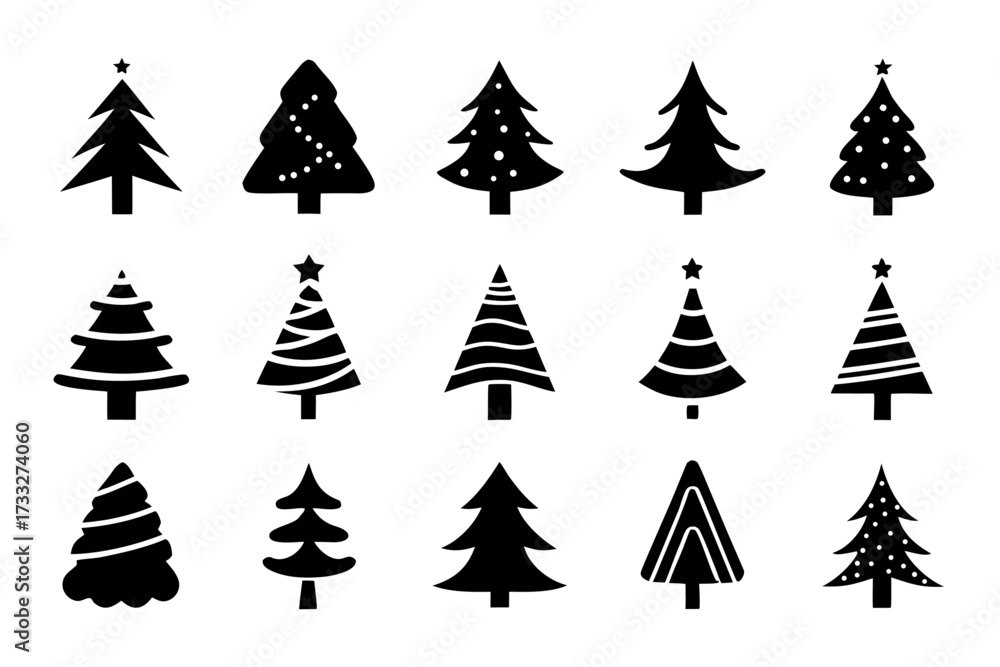 Obraz premium Christmas tree vector icon set for winter holidays