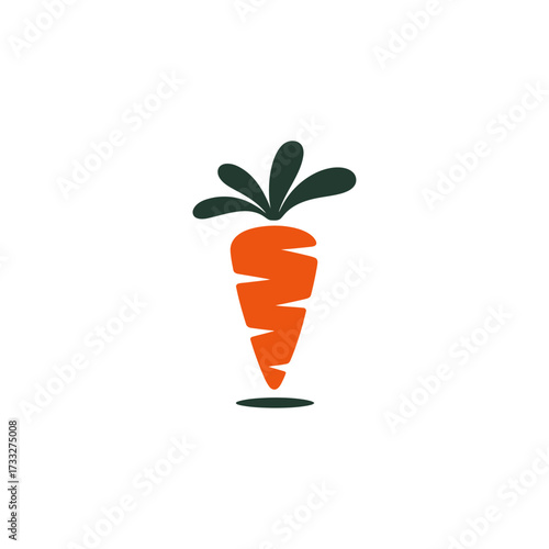 Minimal carrot icon, fresh vegetable symbol, green leaves sprout, farm to table branding, healthy produce market vector