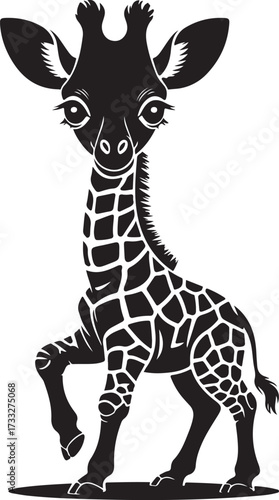 Cute cartoon baby giraffe standing on a white background