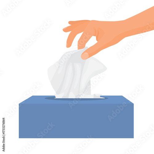 Hand taking pulling tissue paper from tissue box