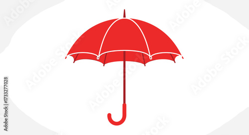 A single bright red umbrella stands open against a white background with a subtle gray outline.