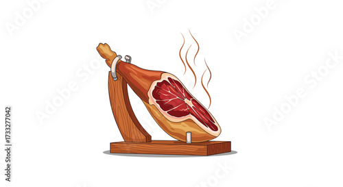 A delicious cured ham leg seasoned and ready for carving. 