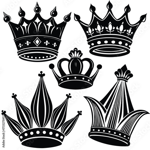 Collection of ornate regal crowns vector illustration scalable graphic elements eps format isolated on white background