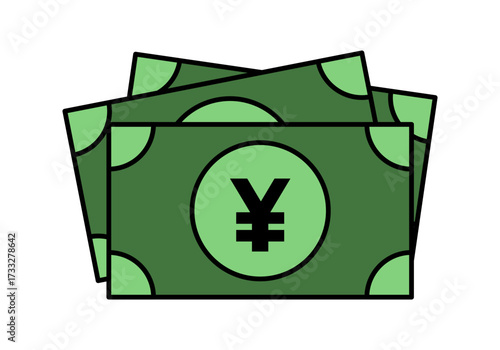 Flat colored yen bill vector, representing Japanese currency cash.