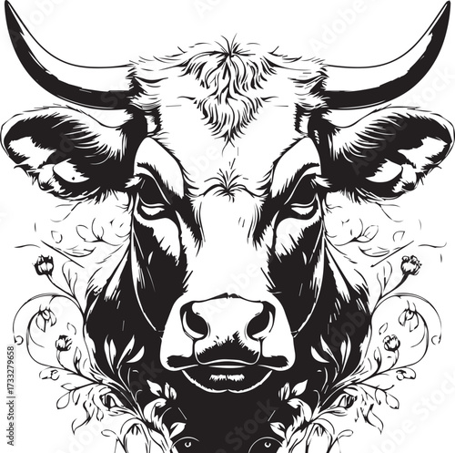 Stylized cow portrait artwork showing agriculture and dairy farm symbol