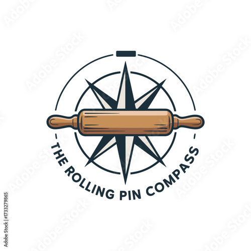 compass with rolling pin emblem, bakery direction mark, culinary explorer vibe, gourmet pastry adventure, premium handcrafted vector design