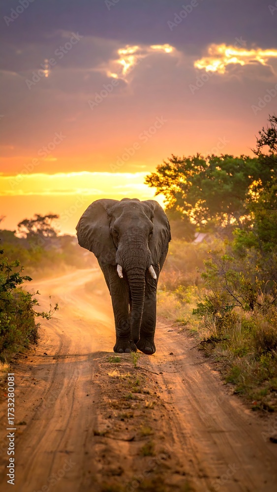 Obraz premium Majestic elephant at sunset