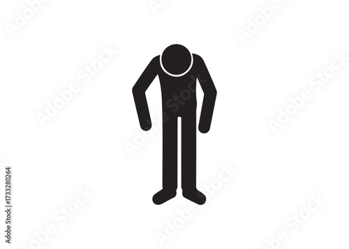 Stick figure man with head down isolated on white background is depressed
