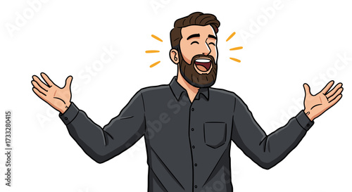 Joyful Man Laughing Out Loud Excitedly With Open Arms Isolated on Transparent Background