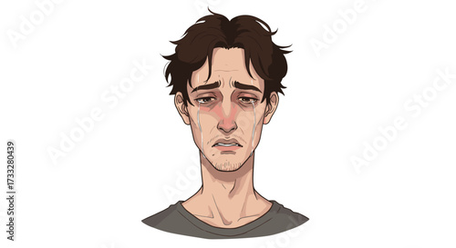 Melancholy Man Crying Sad Tears Emotionally Distressed Man Isolated on Transparent Background