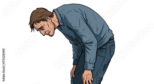 Depressed Man Bowed Over Feeling Sadness and Despair Isolated on Transparent Background