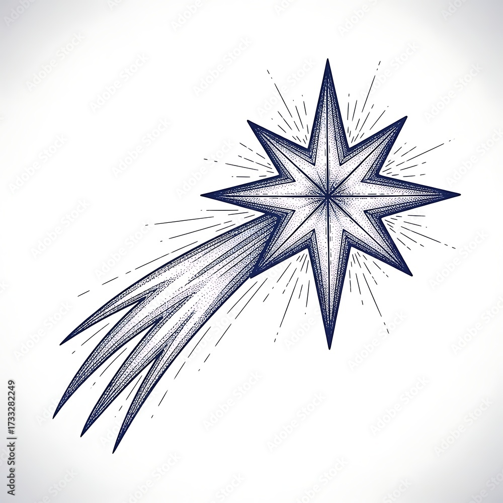 Fototapeta premium Hand drawn shooting star isolated on white background, celestial body with tail
