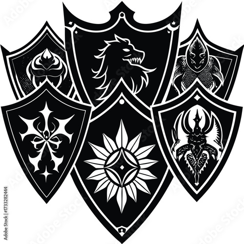 Medieval heraldic shields emblem vector illustration scalable eps graphic design isolated on white background