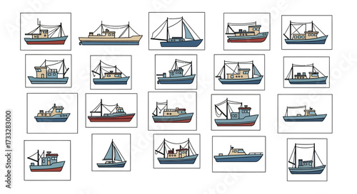 Collection of Fishing Boats Illustrations.