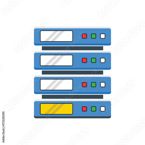 Blue server rack with white screens