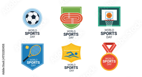 Dynamic vector illustration featuring a collection of vibrant sports icons, perfect for celebrating World Sports Day and promoting various athletic activities and competitive games