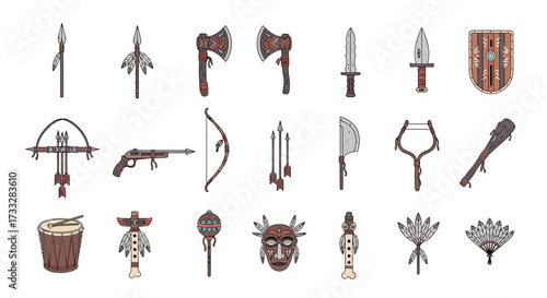 Collection of Native American Weapons and Cultural Artifacts.