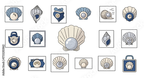 Collection of Seashells and Pearls in Various Styles.
