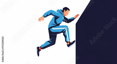 Dynamic vector art of a man leaping forward with energy and determination, perfect for motivational designs or illustrating overcoming obstacles in business or life