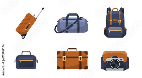 Essential travel gear collection a diverse assortment of luggage, backpacks, and specialized bags for adventurers and photographers ready for any journey