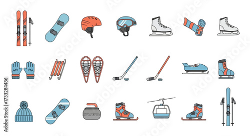 Collection of Winter Sports Equipment and Recreation Icons.