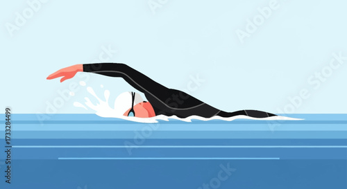 Dynamic swimmer glides through water, showing strength and endurance, a perfect visual for fitness, sports, or healthy lifestyle campaigns now
