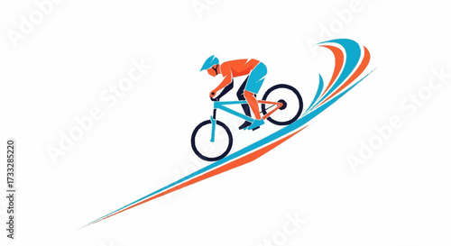 Dynamic cyclist in motion captures the thrill of downhill biking with vibrant abstract lines symbolizing speed and adventure
