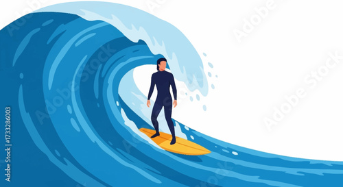 Dynamic surfer rides a powerful ocean wave, embodying adventure and extreme sports thrill.