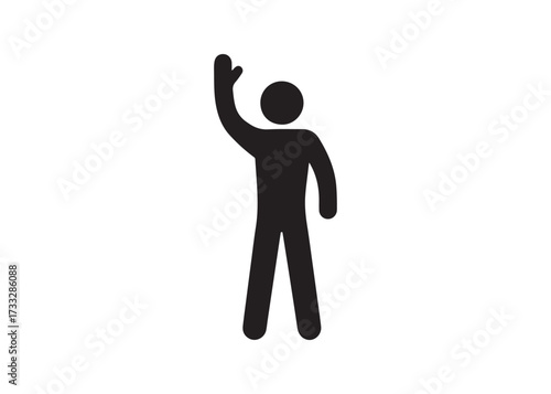 Stick figure waving hand isolated on white background in greeting pose