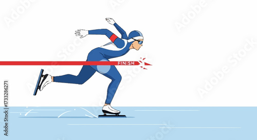 Dynamic speed skater breaks finish line in thrilling race capturing victory and peak athletic performance