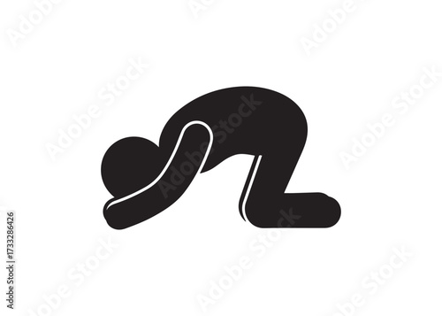 Stick figure bowing down isolated on white background, showing respect or grief