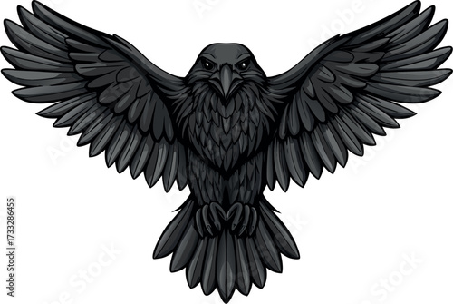 Flying Crow or Raven Dark Bird Artwork