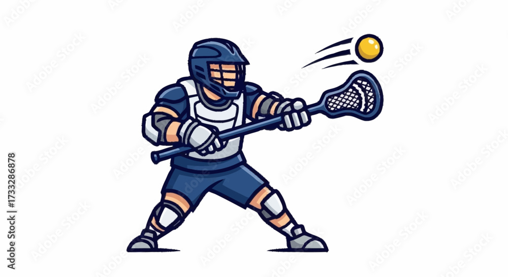 Naklejka premium Dynamic lacrosse player in action poised to catch a fast-moving ball, showcasing athletic skill and game intensity