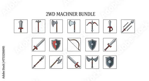 2WD Machner Bundle of Medieval Fantasy Weapons and Shields.
