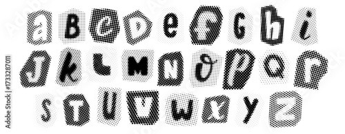 Wallpaper Mural Retro pixelated letters design. Black halftone alphabet. Comic pop art cut out font. Rasterized bitmap English alphabet. Old-fashioned newspapers typography pack. Vector aged textured dotted abc set Torontodigital.ca