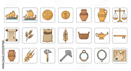 Ancient Civilization Icons Set.