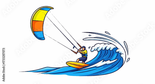 Dynamic kite surfer conquers a powerful ocean wave, embracing the thrill of extreme water sports and adventure