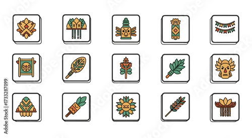 Ancient Aztec and Mayan Civilization Symbols and Icons Collection.