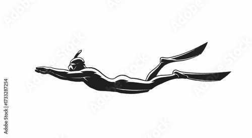 Dynamic freediver in sleek fins propels through ocean depths, embodying adventure and the thrill of underwater exploration