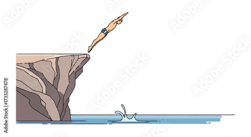 Brave athlete plunges from cliff edge into refreshing water, embracing adventure and bold action