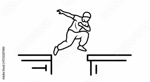 Dynamic parkour athlete leaps over gap, embodying urban adventure and extreme sports thrill in minimalist style