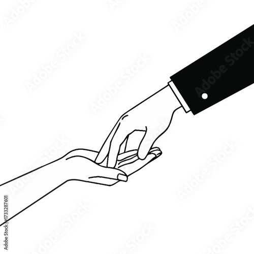 A detailed illustration depicts two hands, one extending to offer assistance to another, symbolizing support and connection across differences.