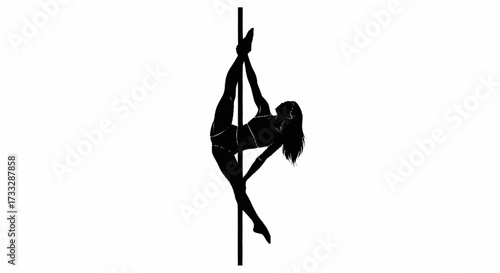 Dynamic silhouette of a fit woman performing an elegant pole dance move, showcasing strength and grace