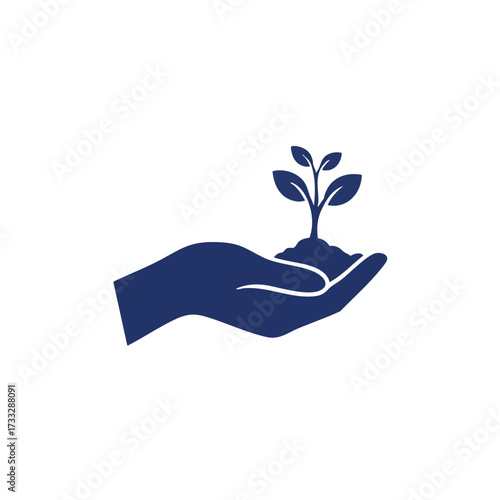 A symbolic illustration of a hand cradling a young plant, representing growth, environmental responsibility, and nurturing new life with care.