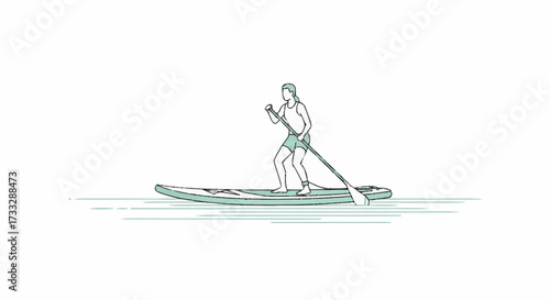 Active woman enjoys paddleboarding on calm water, embracing a healthy and adventurous lifestyle outdoors.